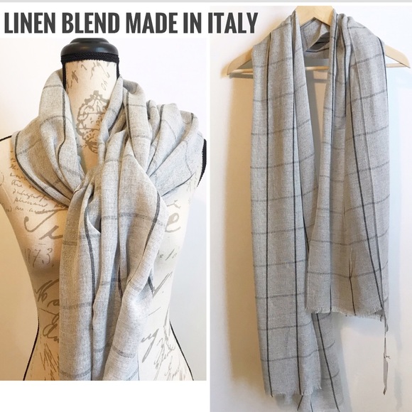 zighillii Accessories - Zighilli Italian Gray Plaid Viscose Linen Scarf